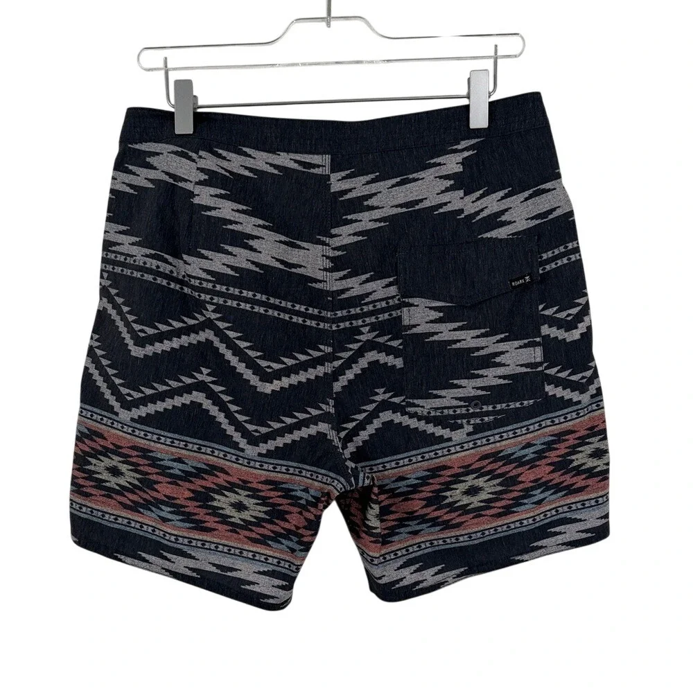 Roark The Chiller Boardshorts Mens 31 Navy Southwestern Print Hemp Blend Trunks‎